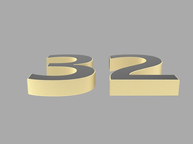 Gold number digit 3d illustration one two three