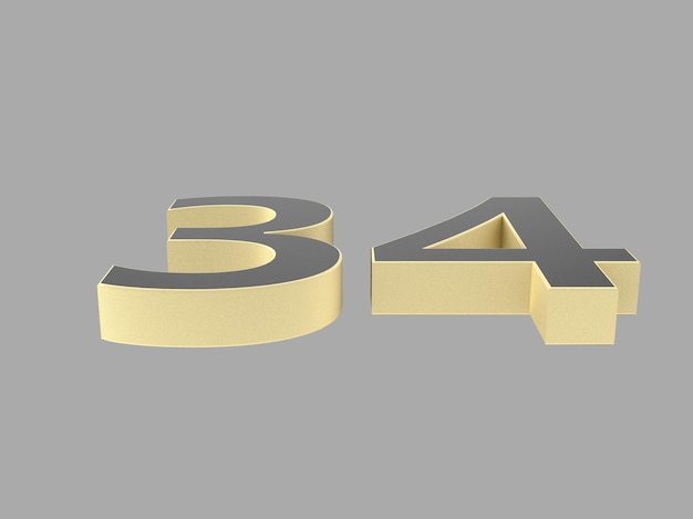 Gold number digit 3d illustration one two three