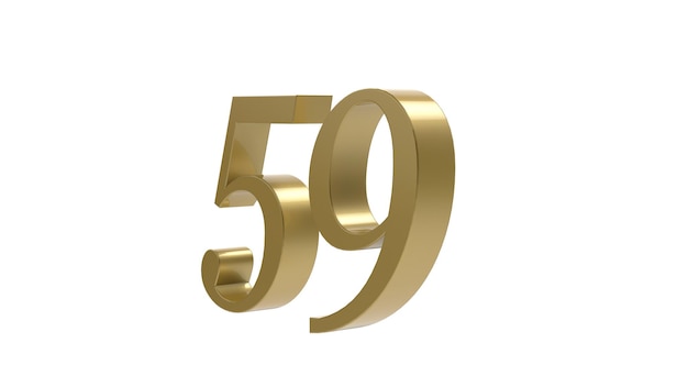 Gold number digit 59 metal 3d render illustration