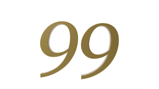 Gold number digit 99 metal 3d render illustration