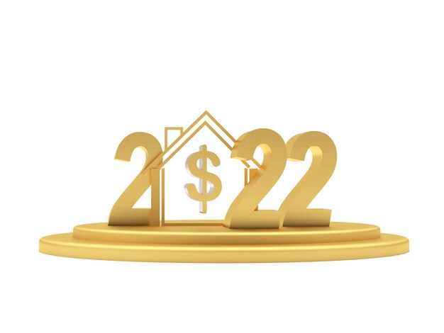 Gold number of new year and a house with a dollar sign