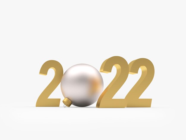 Gold number of new year with a silver Christmas ball