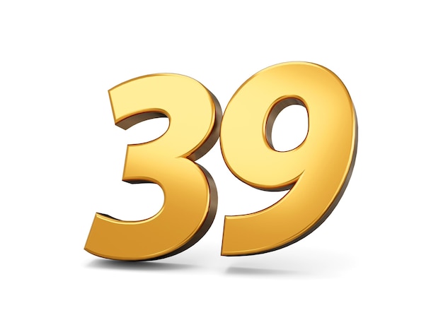 Gold number 39 Thirty nine isolated white background shiny 3d number 39 made of gold 3d illustration