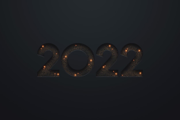 Numeri d'oro 2022 lusso, vip su sfondo scuro. buon anno. design moderno, modello, intestazione per il sito, poster, biglietto di capodanno, volantino. illustrazione 3d, rendering 3d.