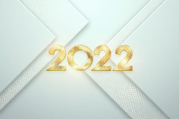 Photo gold numbers 2022 luxury, vip on a light background. happy new year. modern design, template, header for the site, poster, new year's card, flyer. 3d illustration, 3d render.