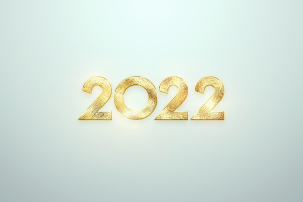 Foto numeri d'oro 2022 lusso, vip su sfondo chiaro. buon anno. design moderno, modello, intestazione per il sito, poster, biglietto di capodanno, volantino. illustrazione 3d, rendering 3d.