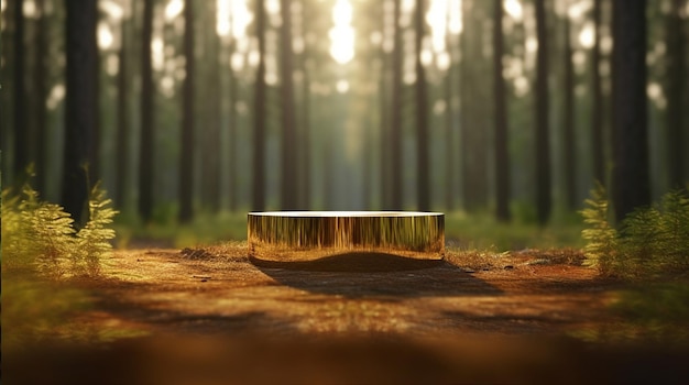 A gold object in the middle of a forest