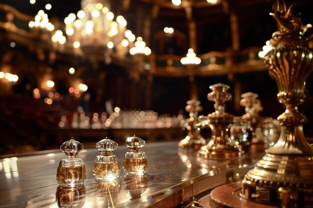 Photo a gold object on a table with other silver objects on it