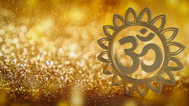 Индуистский символ золотого ома на роскоши сломан для фона концепции 3d renderingxA