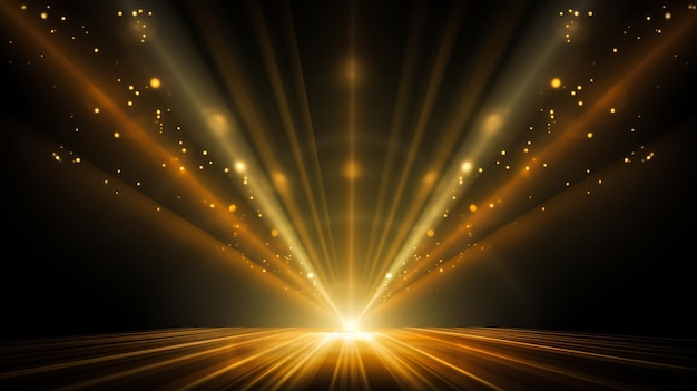 Gold orange abstract animation background with moving and flicker particles form Backdrop of bokeh light ray effect
