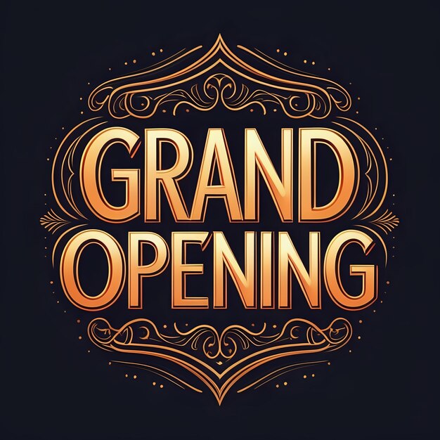 Photo a gold and orange logo that says grand opening