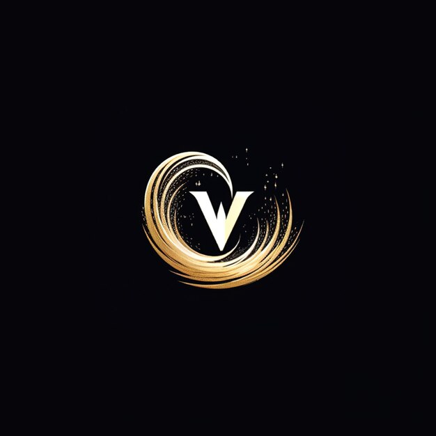 a gold and orange swirl that says v on it.