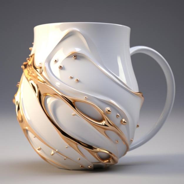 Photo gold orb mug 3d model with flowing brushwork style