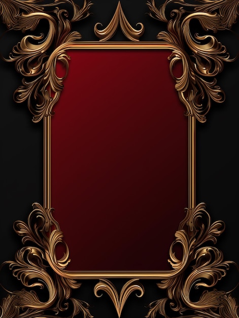 gold ornament frame dark red and black background