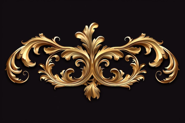 A gold ornate design on a black background