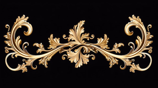 A gold ornate design on a black background