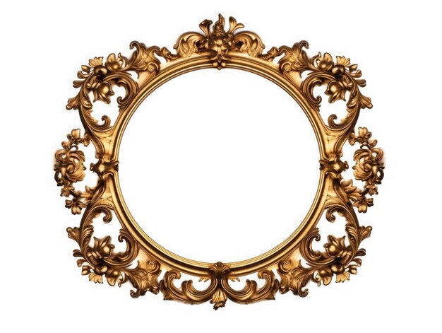 Gold oval frame with a floral pattern on a white background