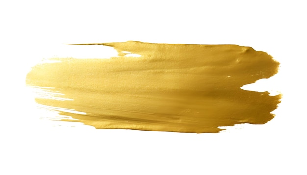 Gold paint brush strokes with glitter texture Gold stains liquid isolated on a white background