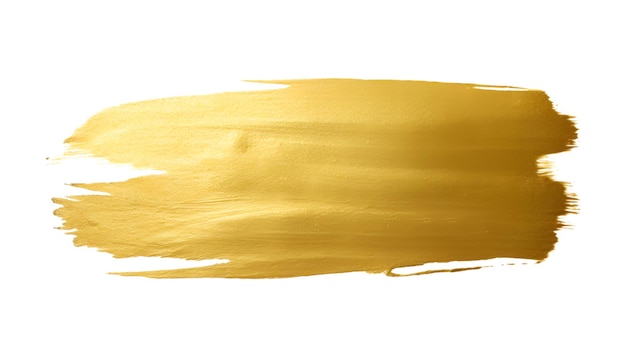 Gold paint brush strokes with glitter texture Gold stains liquid isolated on a white background