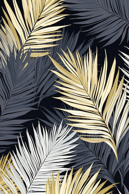 gold palm leaves on a black background.