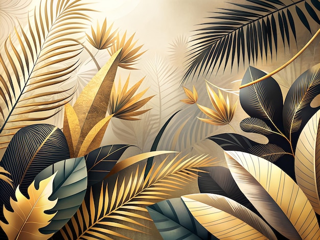 Gold Palm Leaves on white background Abstract topic for banners Bright tropical background