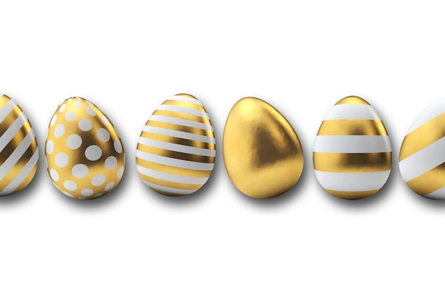 Gold pattern easter eggs on a white background 3D Rendering