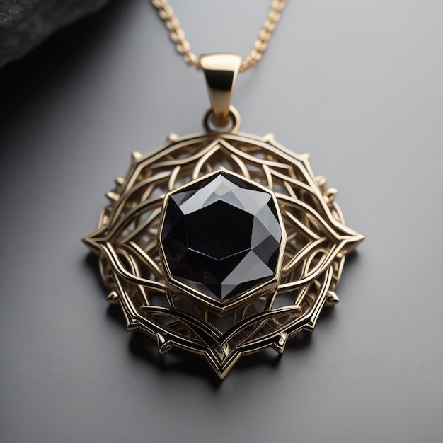 Gold Pendant With Black Diamond