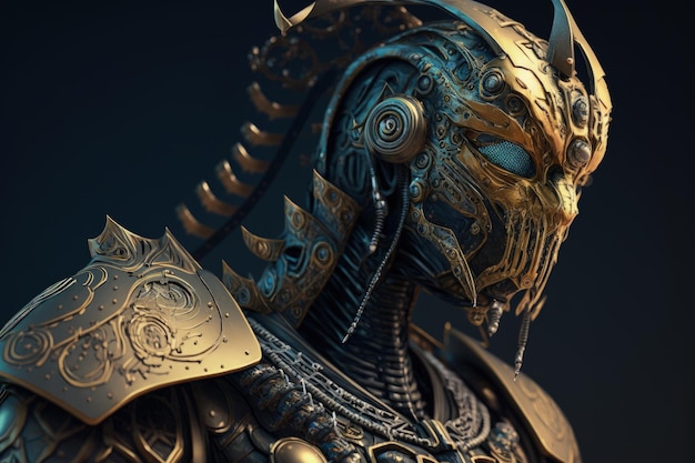 Gold Pharaoh Robot Epic Scifi Portrait with Ornament Details and Dynamic Action Pose