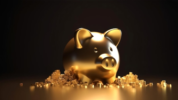 Premium AI Image  A gold piggy bank sits on a pile of gold coins.