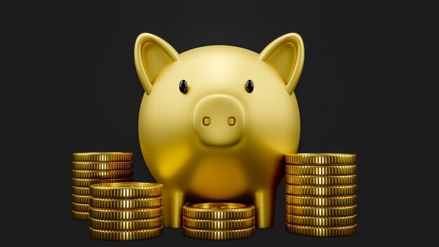 Photo gold piggy bank with gold coins