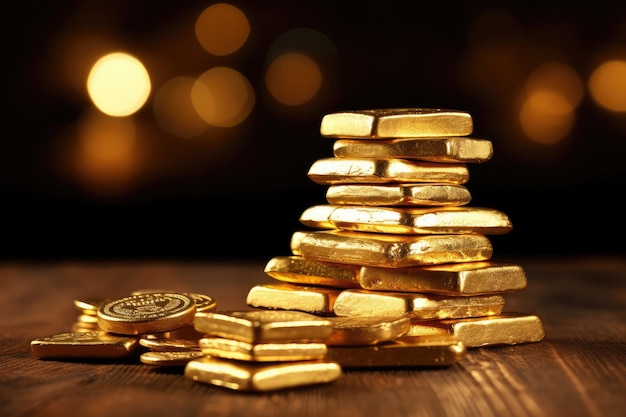 Gold Pile Coin Stack Golden Money on Black Background Profit Concept Casino Jackpot