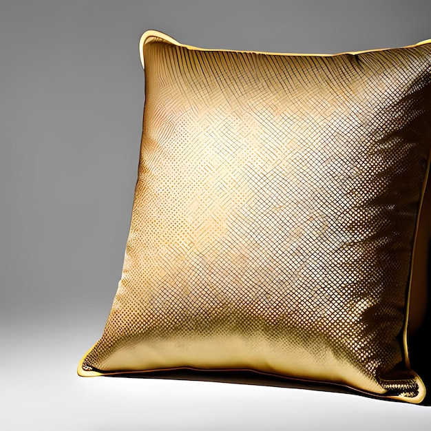 A gold pillow with a diamond pattern on it.