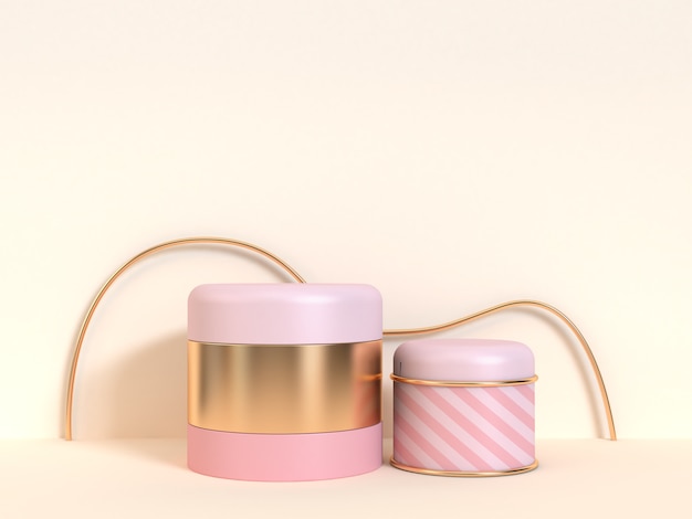 gold pink abstract cylinder 3d rendering minimal blank scene