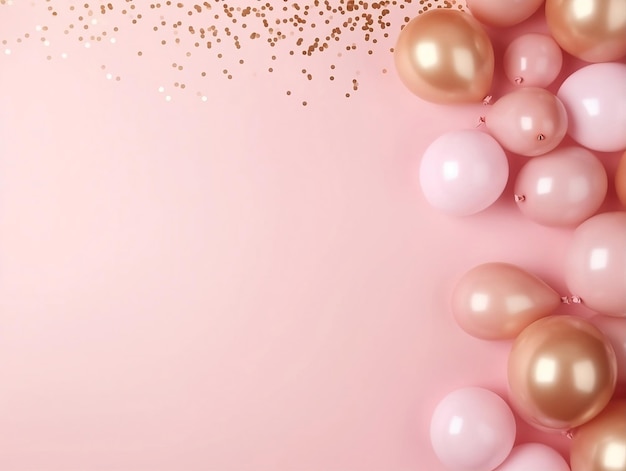 Photo gold pink balloons on a pink background with blank text space