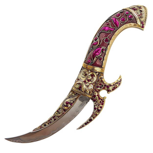 Photo a gold and pink gold horn with a red and purple design