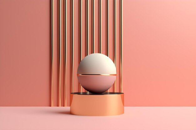 A gold and pink wall with a round ball on it.