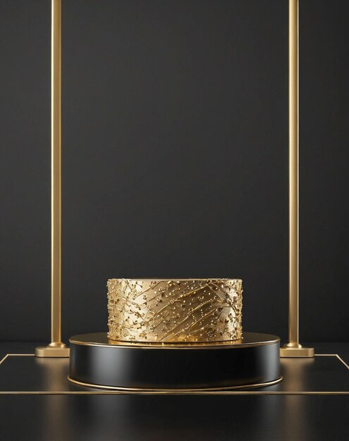 a gold plate with a black base and a gold plate stand