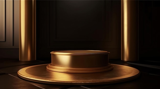 A gold plate with a lid in front of a microwave.