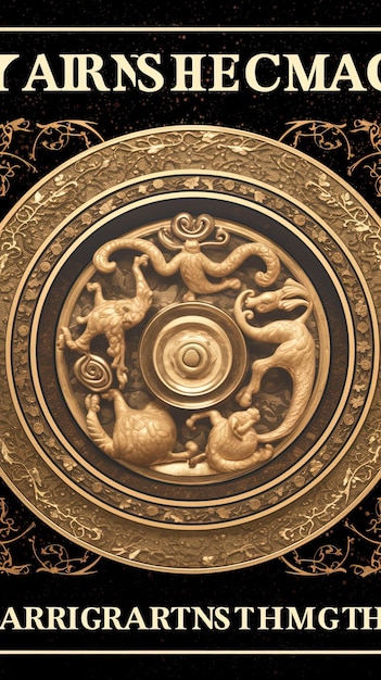 a gold plate with a lion and a dragon on it