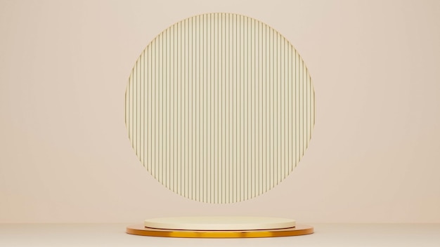 A gold plate with a white circle on it and the bottom of the plate has a gold stripe.