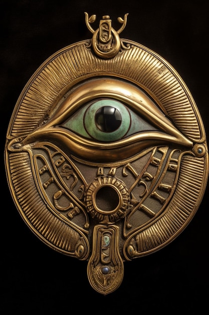 Photo a gold plated eye with the word eye on it.