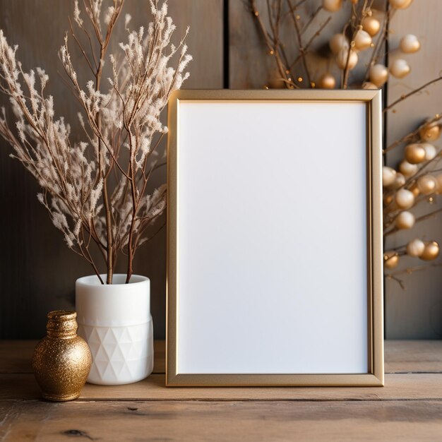 A gold plated mockup frame photorealistic