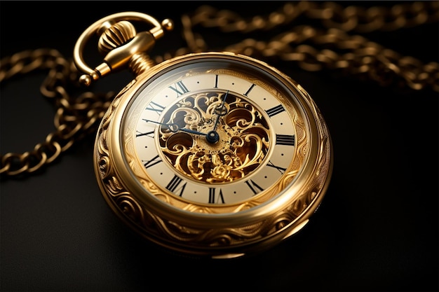 A gold pocket watch with the word