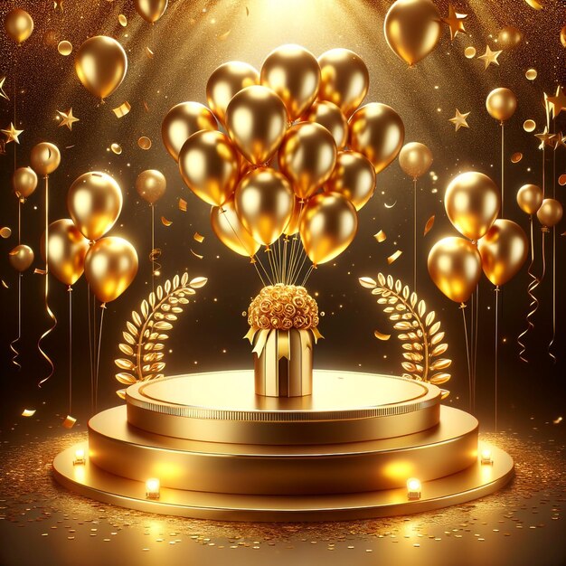 Gold podium background balloon for birthday Sales product display 7