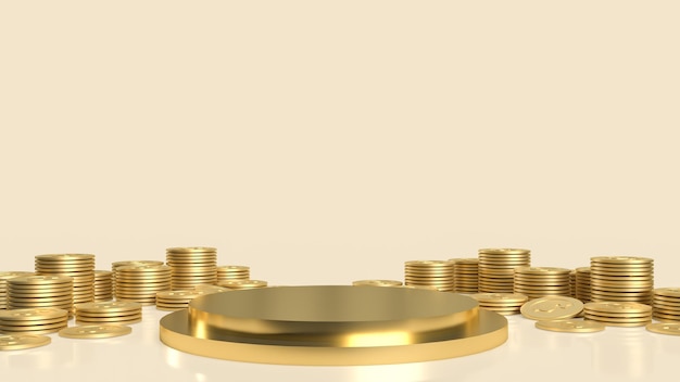 The gold podium and coins for presentation  3d rendering