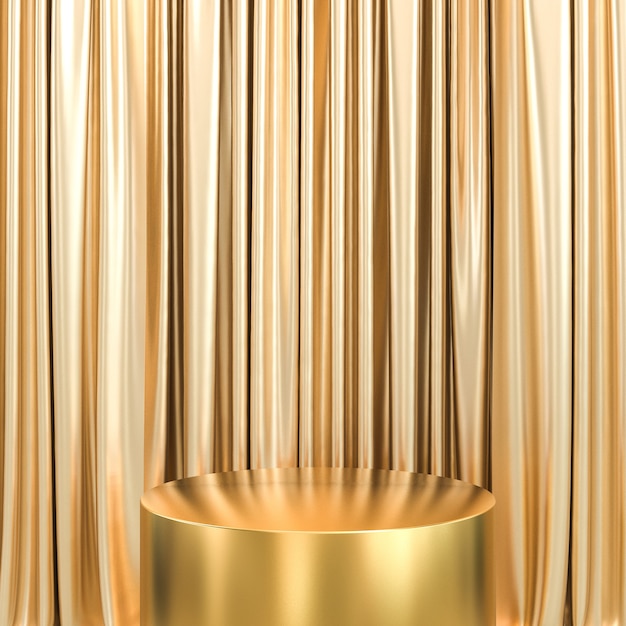 Gold podium and golden curtains with wooden floor