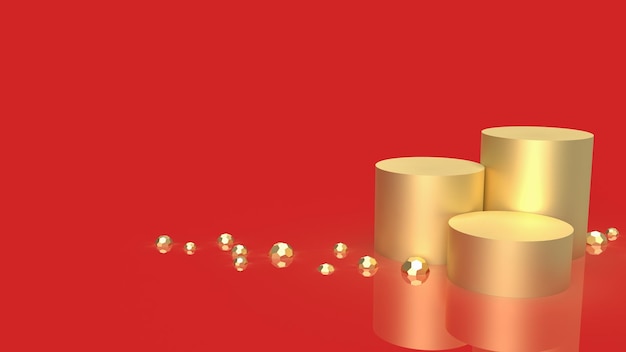 The gold podium on red background for showcase or present concept 3d rendering