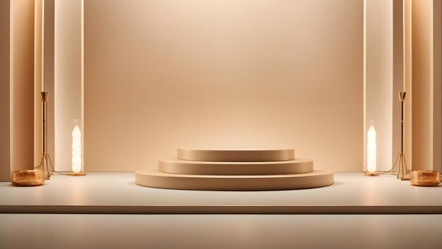 gold podium with gentle luxurious lighting 3d shape product display presentation minimal room