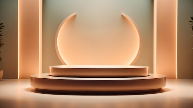 gold podium with gentle luxurious lighting 3d shape product display presentation minimal room