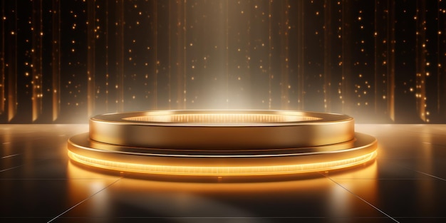 Gold Podium with lighting Scene with for award ceremony on bright background
